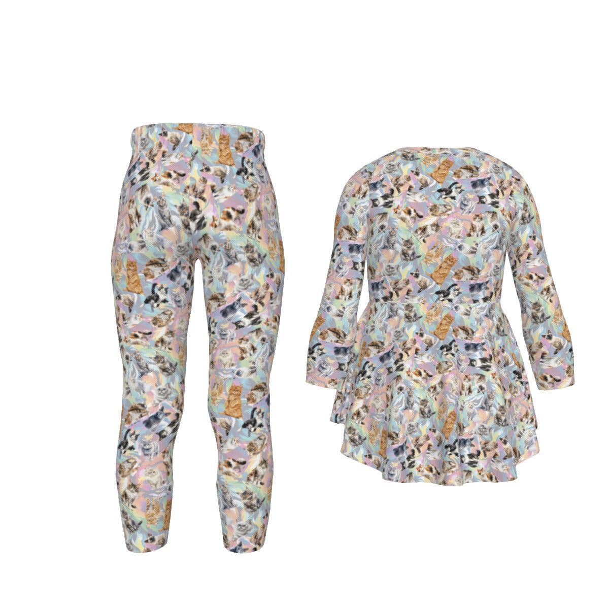 10 Animal Designs, Girls 2 Piece Casual Suit, Outfit with Ruffle Shirt