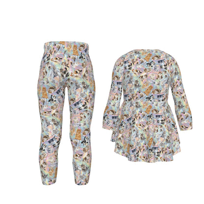 10 Animal Designs, Girls 2 Piece Casual Suit, Outfit with Ruffle Shirt