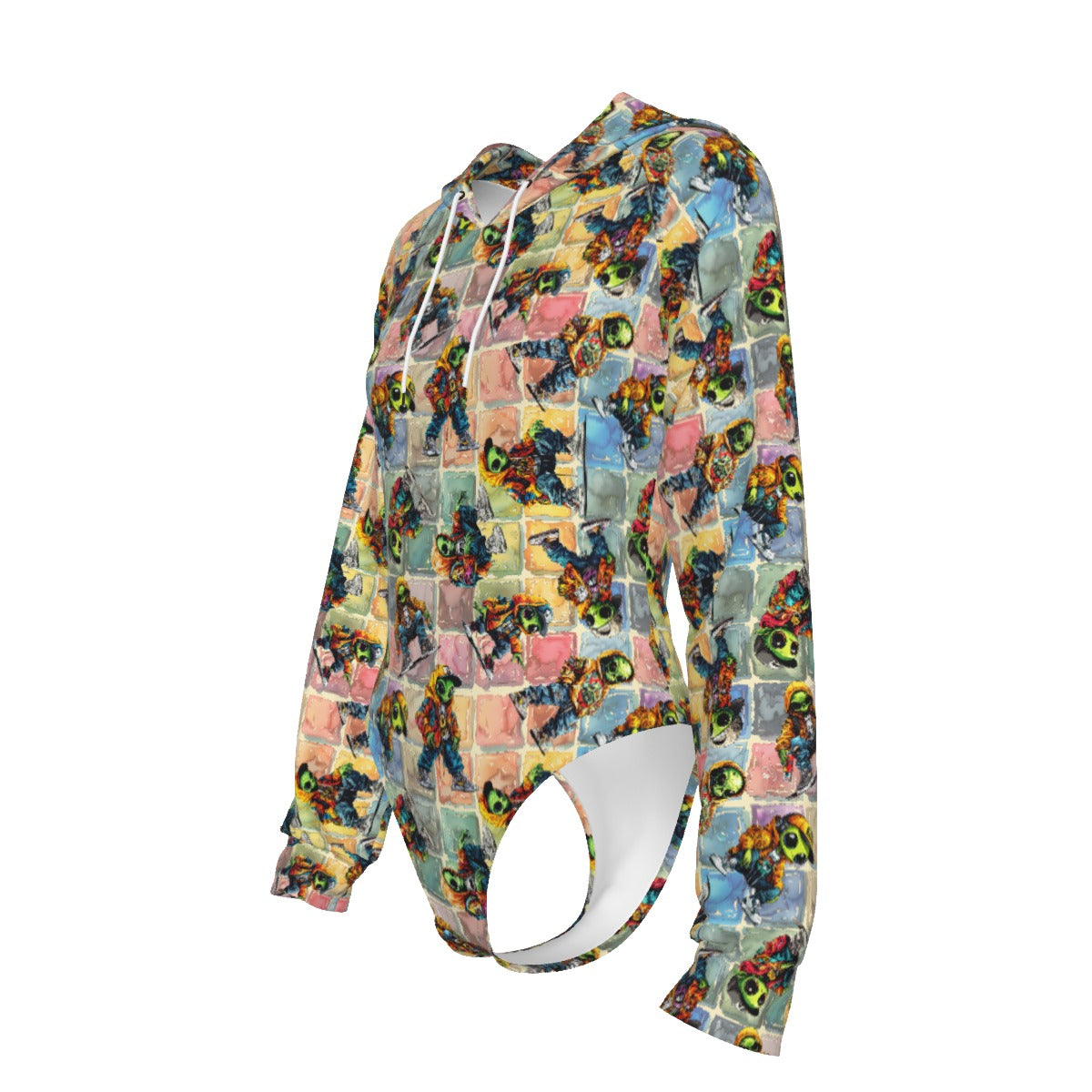 6 Alien Designs, Women's Raglan Sleeve Hooded Bodysuit