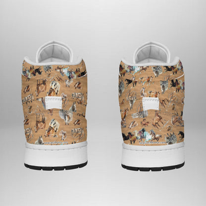Horses Design, Men's high top, lace-up, leather shoes