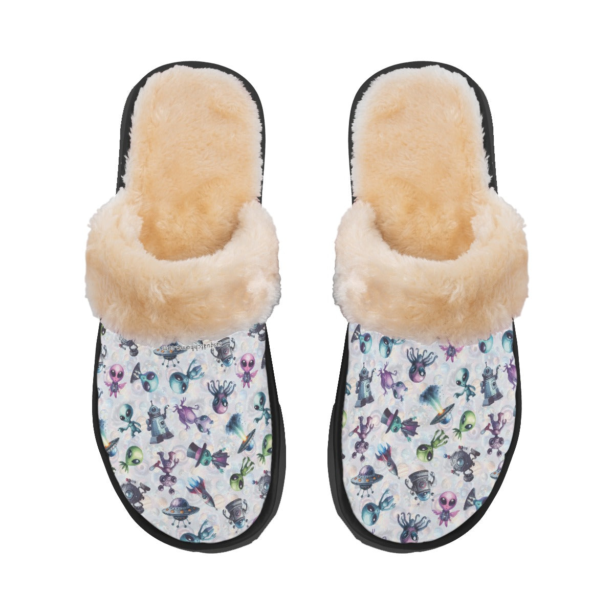 6 Alien Designs, Women’s Plush, Fluffy Slippers