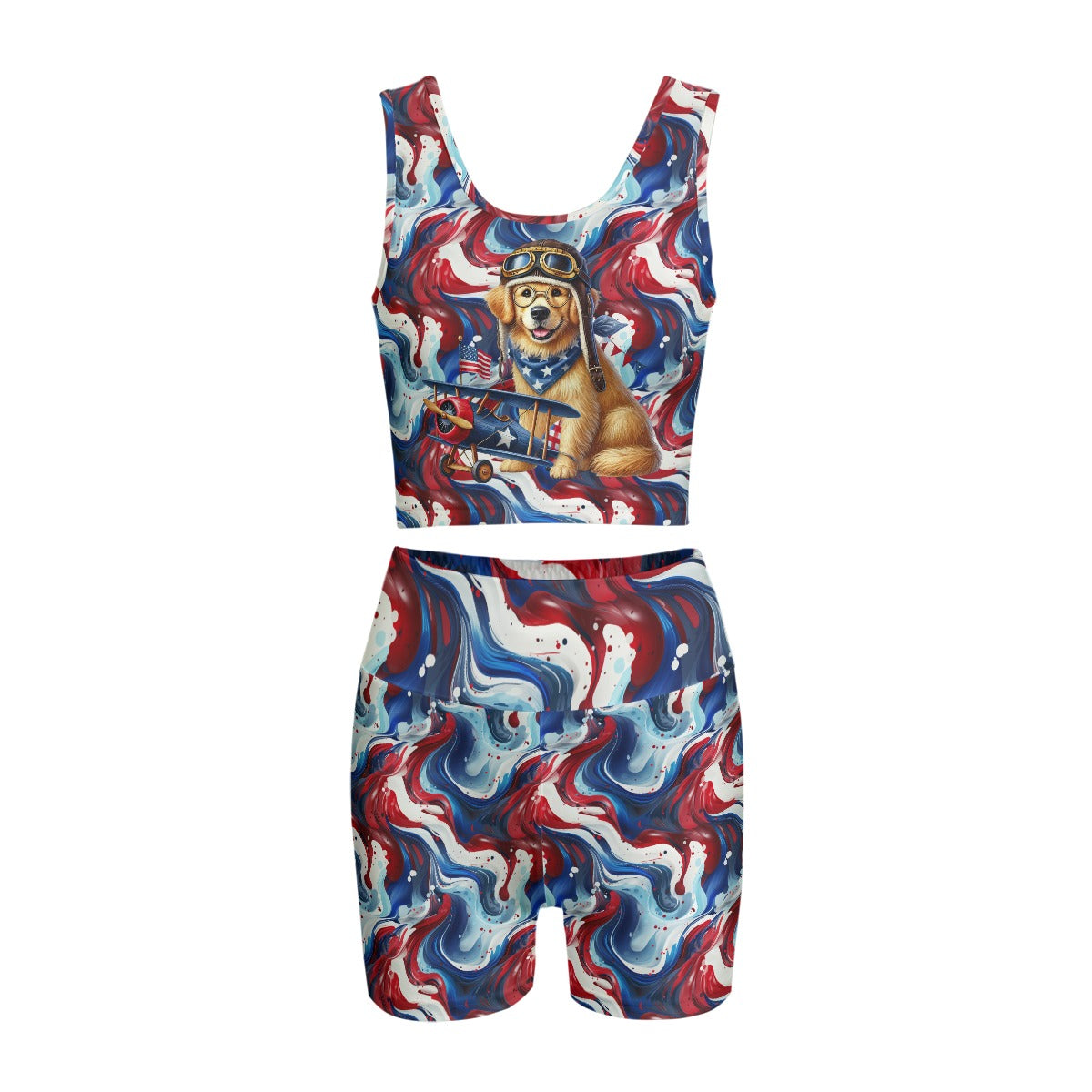 Patriotic Puppy, Women’s 2 Piece Yoga Short Set