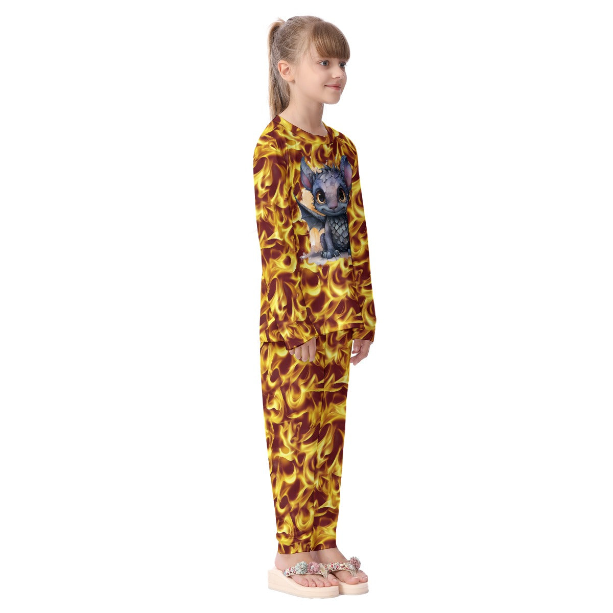 Baby Dragon on Fire,  Kid's Long Pajamas Set