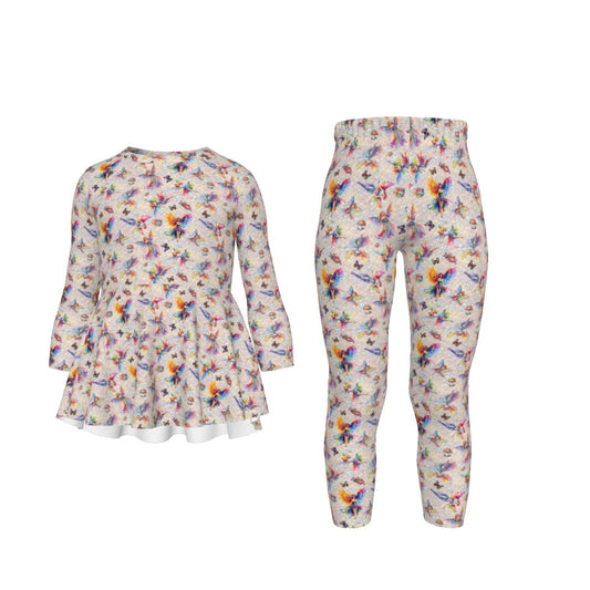 6 Fairy Designs, Girls 2 Piece Casual Suit, Outfit with Ruffle Shirt