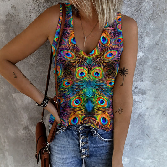Peacock Design, Womens Button Vest