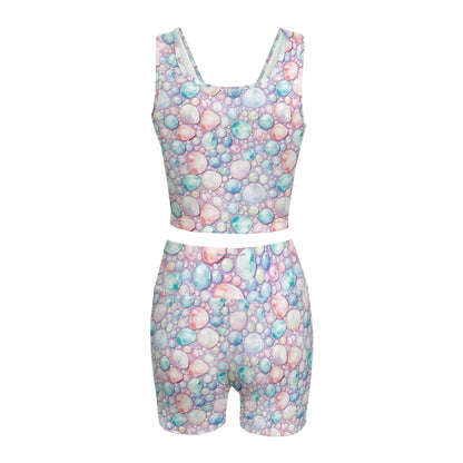 Baby Dragon on Colored Stones, Women’s 2 Piece Yoga Short Set