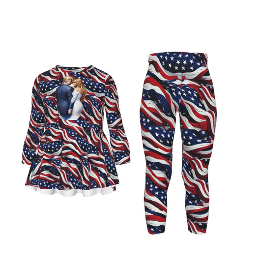 Don & Melania Trump, Girls 2 Piece Casual Suit, Outfit with Ruffle Shirt