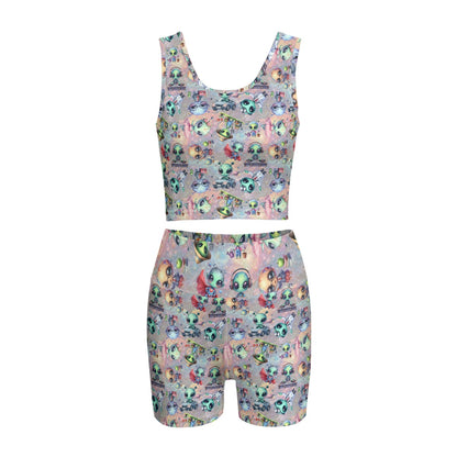 6 Alien Designs, Women’s 2 Piece Yoga Short Set