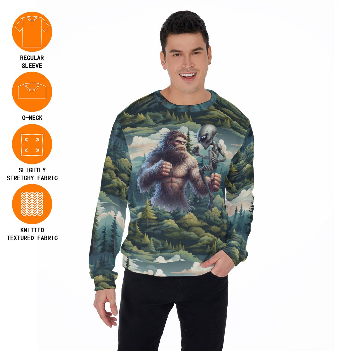 Bigfoot Sasquatch & Alien Fight, Men’s Polyester Thickened Sweater