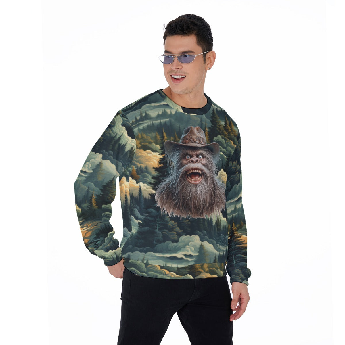Bigfoot / Sasquatch in Woods, Men’s Polyester Thickened Sweater
