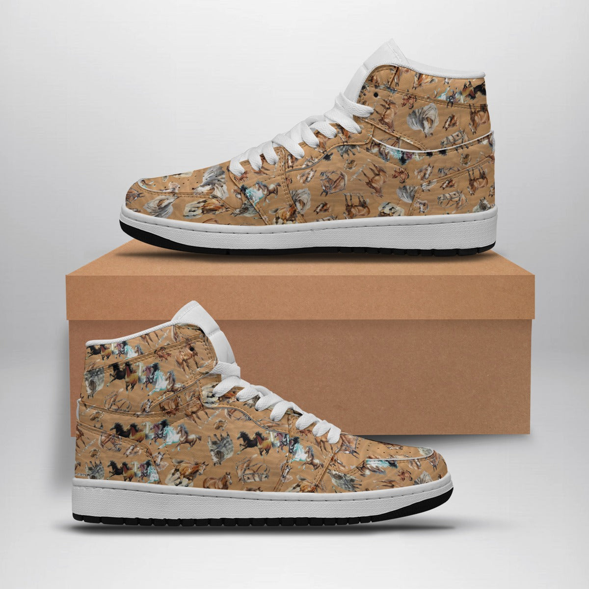 Horses Design, Men's high top, lace-up, leather shoes