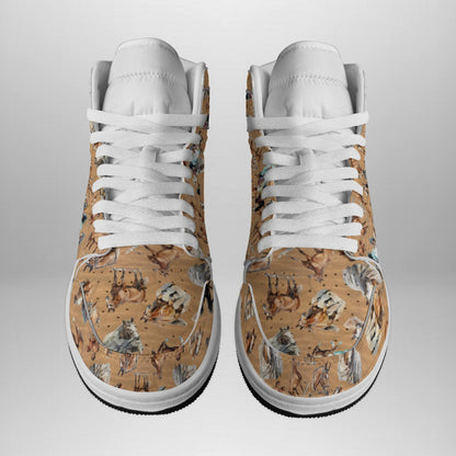 Horses Design, Men's high top, lace-up, leather shoes