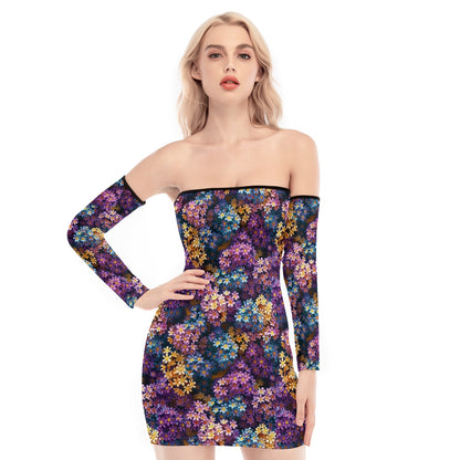 10 Flower Designs, Women's Off-shoulder Back Lace-up Dress
