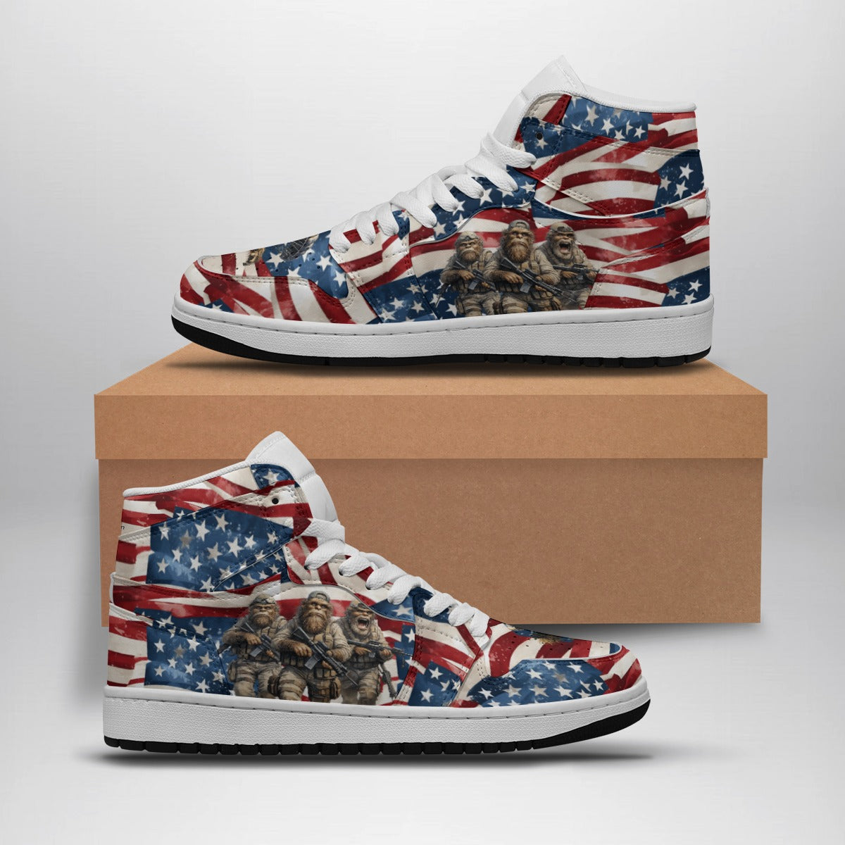Army Bigfoot, Sasquatch, Men's high top, lace-up, leather shoes