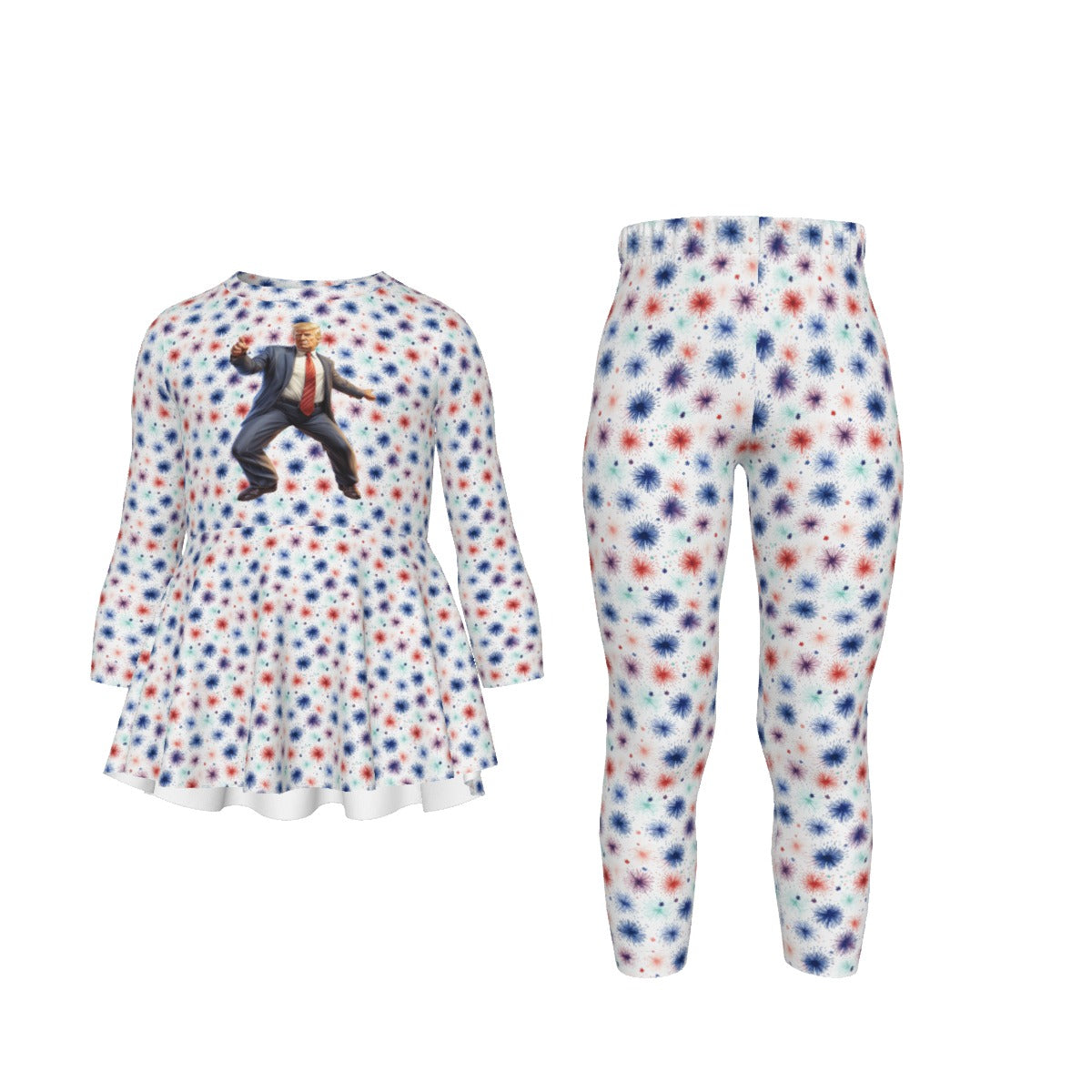Donald Trump Dancing, Girls 2 Piece Casual Suit, Outfit with Ruffle Shirt