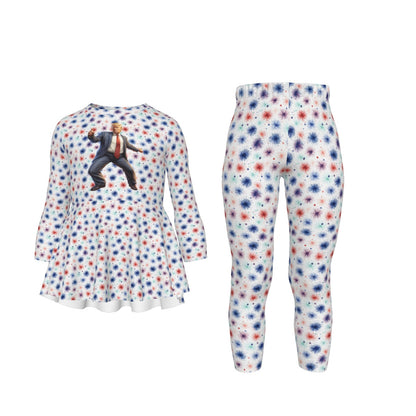 Donald Trump Dancing, Girls 2 Piece Casual Suit, Outfit with Ruffle Shirt