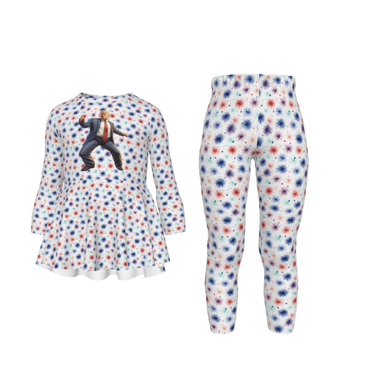 Donald Trump Dancing, Girls 2 Piece Casual Suit, Outfit with Ruffle Shirt
