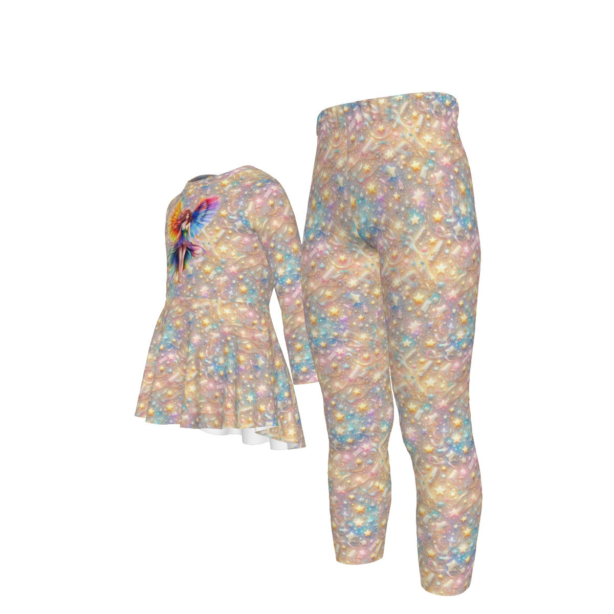 Rainbow Fairy 3, Girls 2 Piece Casual Suit, Outfit with Ruffle Shirt