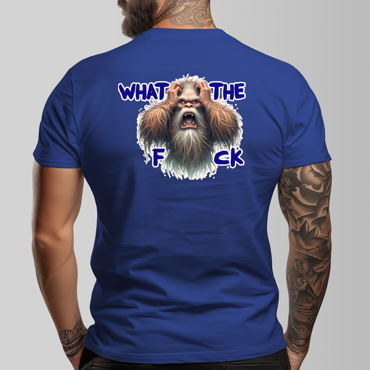 Bigfoot, Sasquatch "What The F_ck" Cotton O-neck Short Sleeve T-shirt - 2 sided