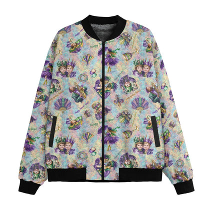 Mardi Gras Polyester Fleece Bomber Jacket / Zipper Closure
