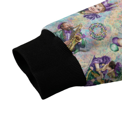 Mardi Gras Polyester Fleece Bomber Jacket / Zipper Closure