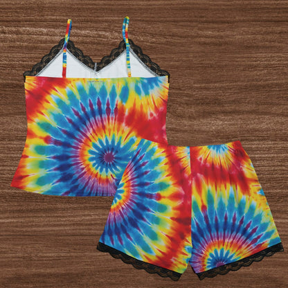 Tie Dye Themed Womens 2 piece Lacy Pajamas / lingerie