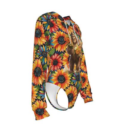 Bigfoot / Sasquatch Flowers, Women's Raglan Sleeve Hooded Bodysuit