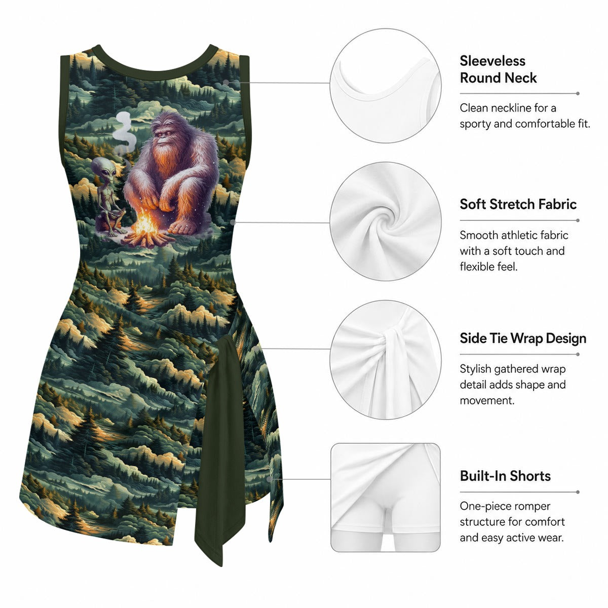 Girls Sports Romper Bigfoot and Alien