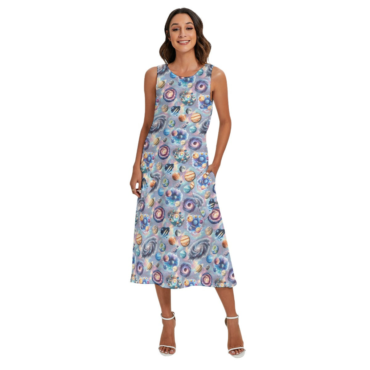 10 Misc Designs, Women’s Sleeveless Dress With Diagonal Pockets