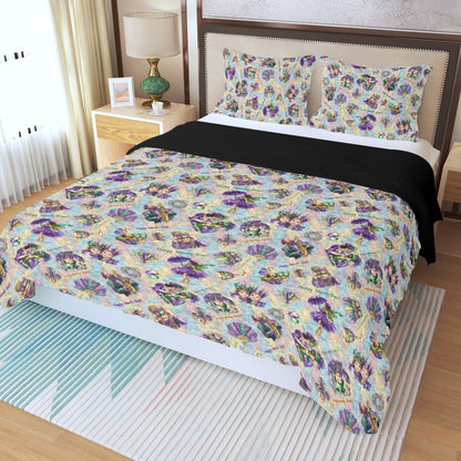 Mardi Gras Designed Three Piece Duvet Bedding Set