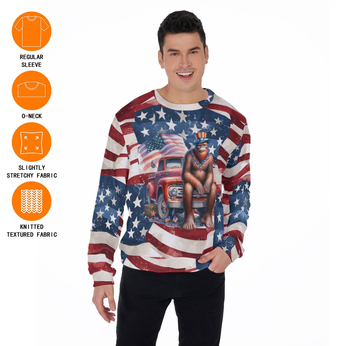 Patriot Bigfoot Sasquatch, Men’s Polyester Thickened Sweater
