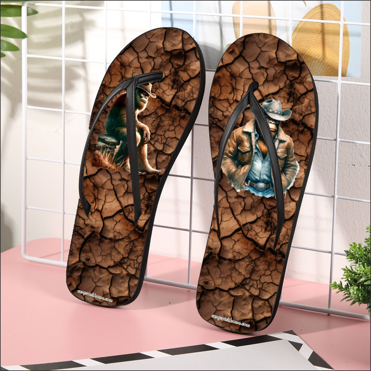 Cowboy Bigfoot  /Sasquatch, Men’s Flip Flops, Summer Shoes