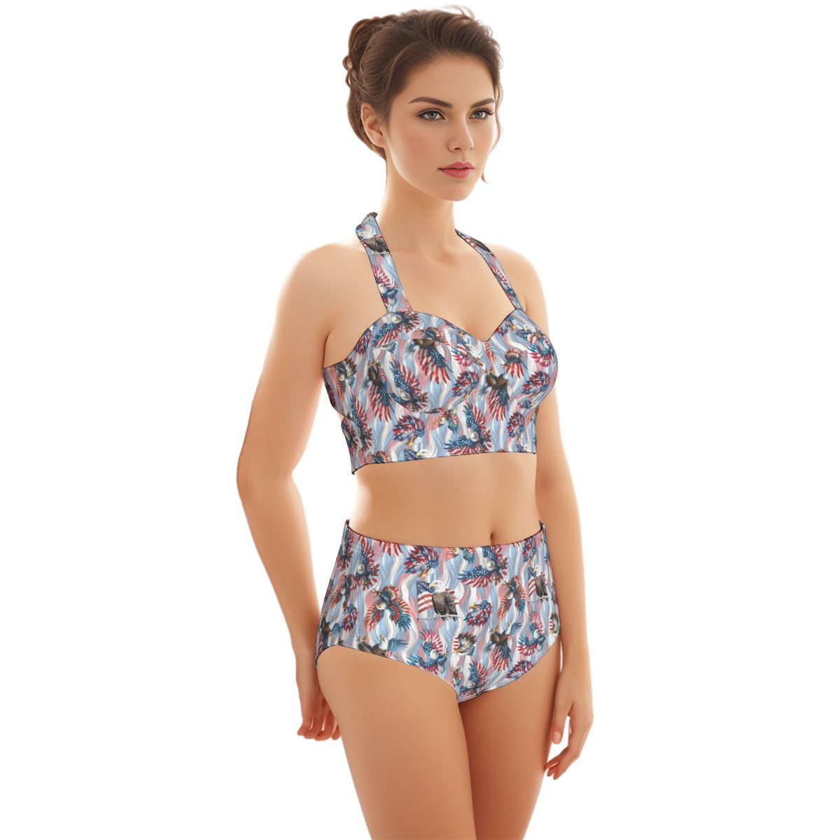 8 Patriot Design, Women’s Bikini Halter Swimsuit, Two Piece Set
