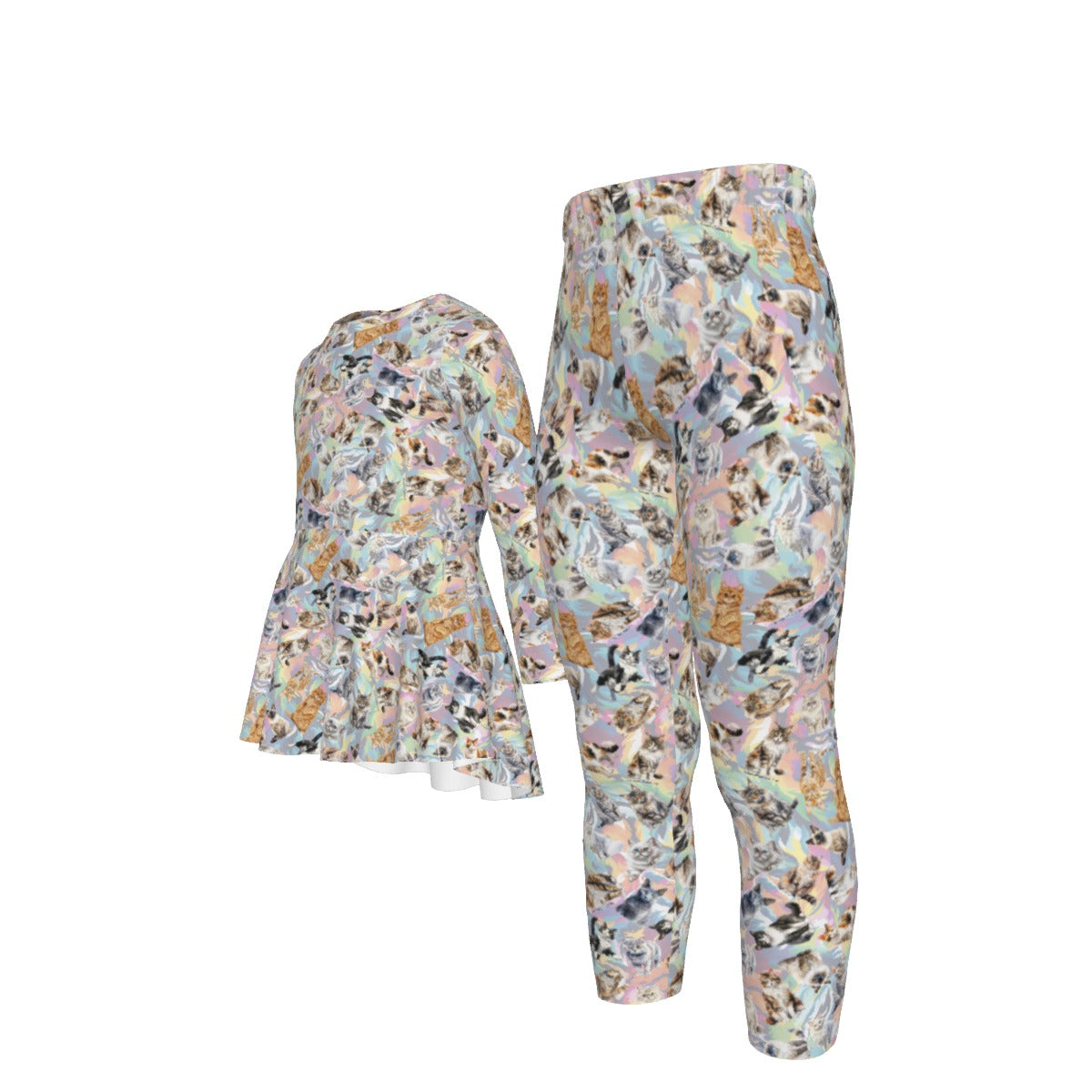 10 Animal Designs, Girls 2 Piece Casual Suit, Outfit with Ruffle Shirt