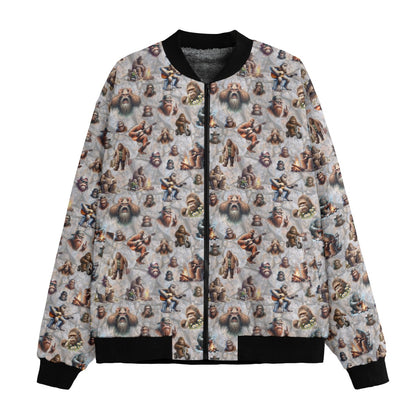 20 Bigfoot Sasquatch Designs,  Adult Polyester Fleece Bomber Jacket / Zipper Closure