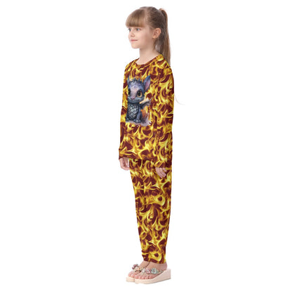 Baby Dragon on Fire,  Kid's Long Pajamas Set