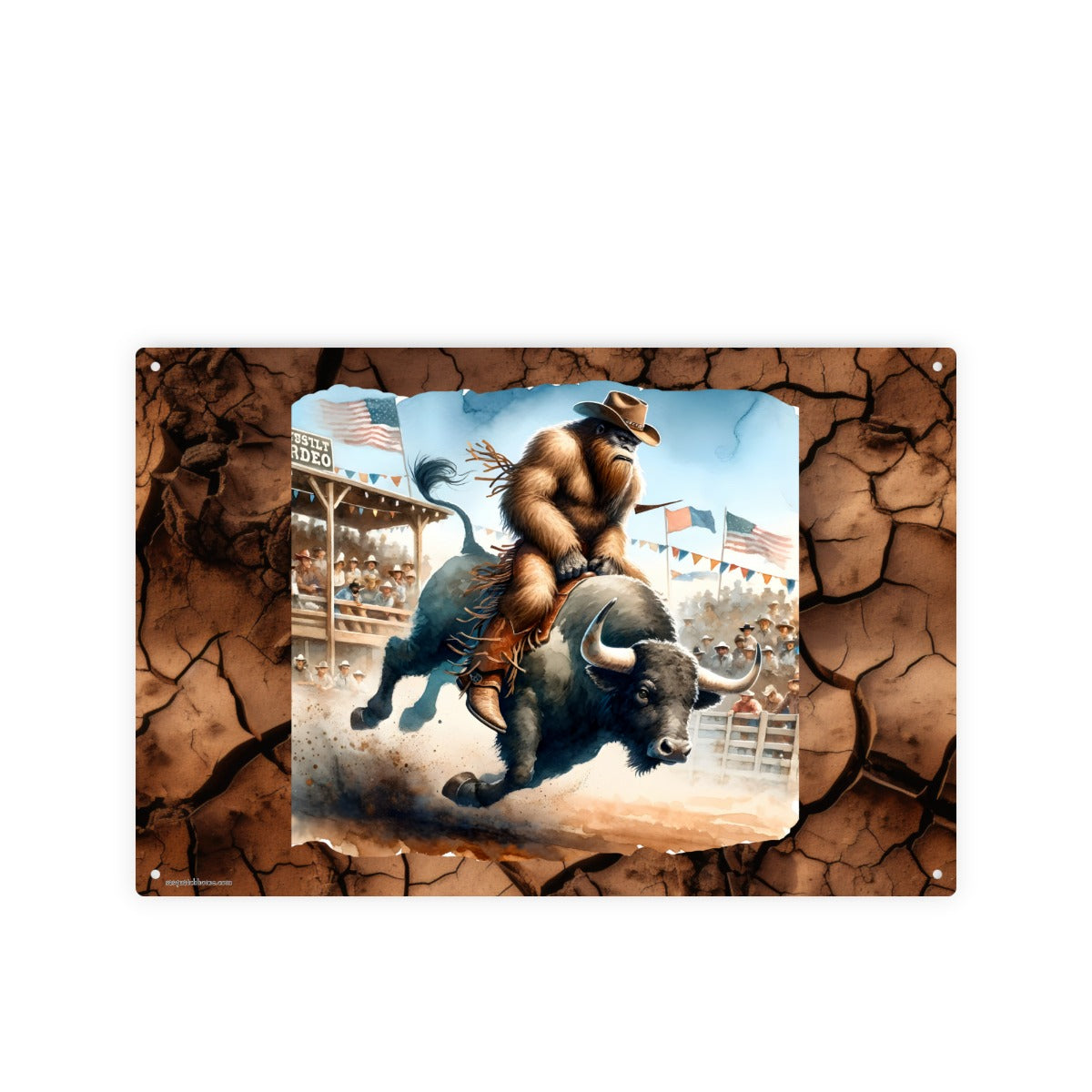 Cowboy Bigfoot, Sasquatch 8”x12” Metal Hanging Painting / Poster – Made in USA