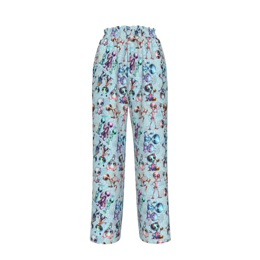6 Alien Designs, Women’s Faux Silk Wide-Leg Pants