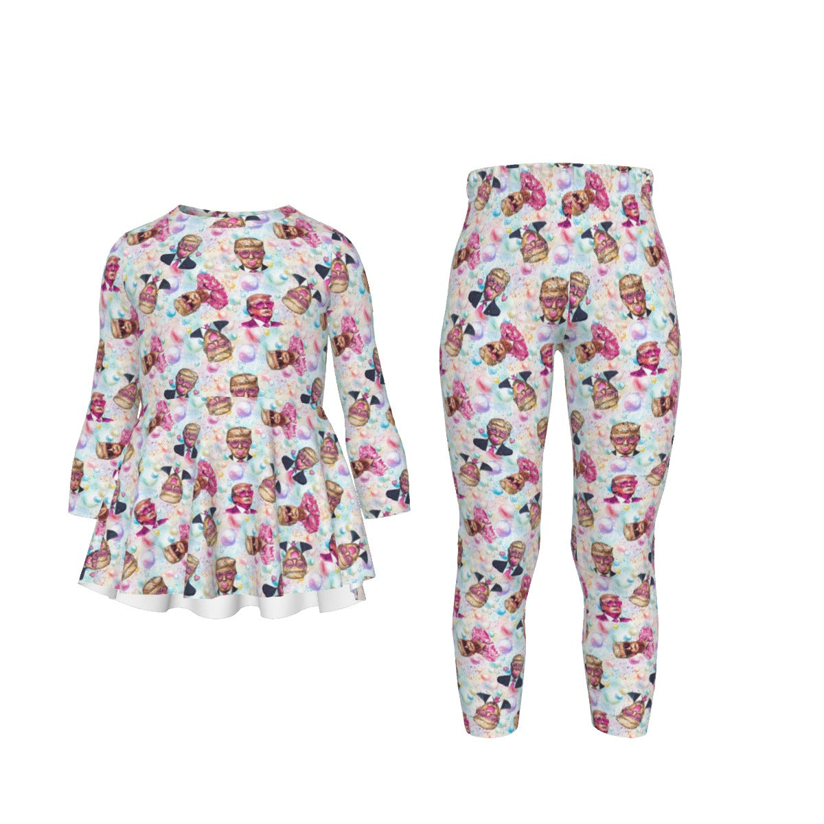 20 Donald Trump Designs, Girls 2 Piece Casual Suit, Outfit with Ruffle Shirt