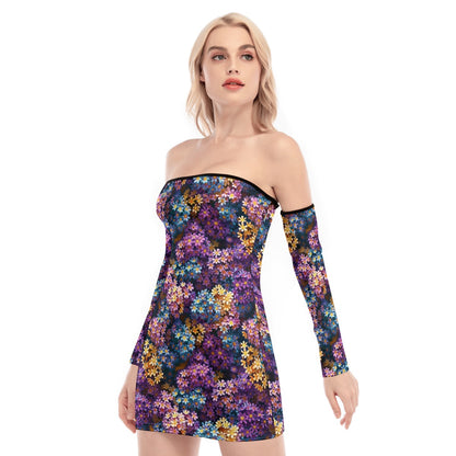 10 Flower Designs, Women's Off-shoulder Back Lace-up Dress