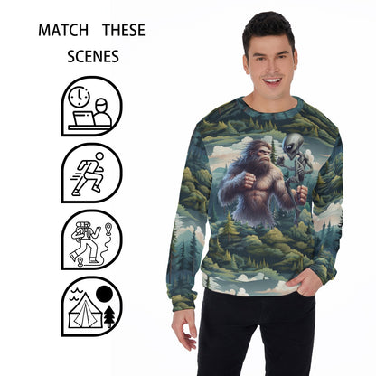 Bigfoot Sasquatch & Alien Fight, Men’s Polyester Thickened Sweater
