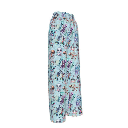 6 Alien Designs, Women’s Faux Silk Wide-Leg Pants