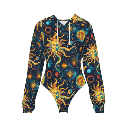 Suns & Moons, Women's Raglan Sleeve Hooded Bodysuit