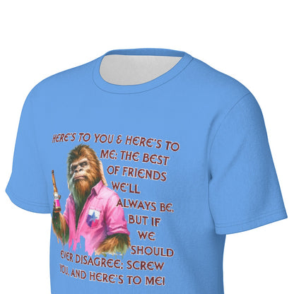 Bigfoot / Sasquatch "Here's to you..", Unisex Short Sleeve O-Neck Cotton T Shirt
