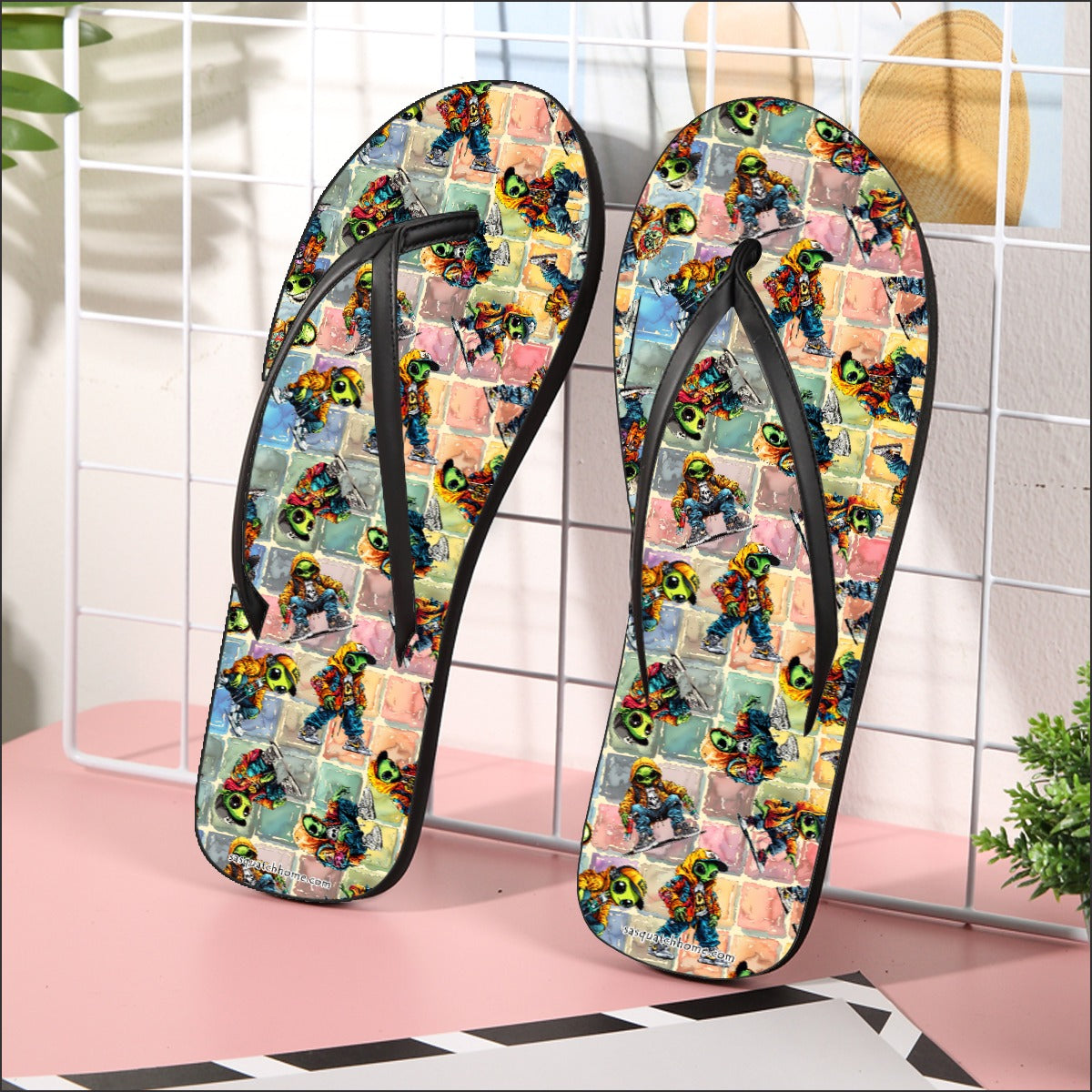 20 Bigfoot / Sasquatch Designs, Men’s Flip Flops, Summer Shoes