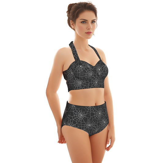 Spider Webs, Women’s Bikini Halter Swimsuit, Two Piece Set