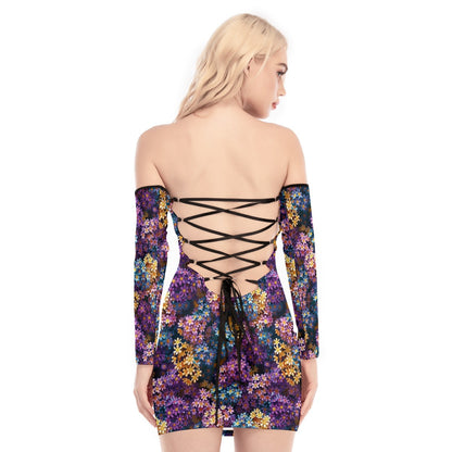 10 Flower Designs, Women's Off-shoulder Back Lace-up Dress