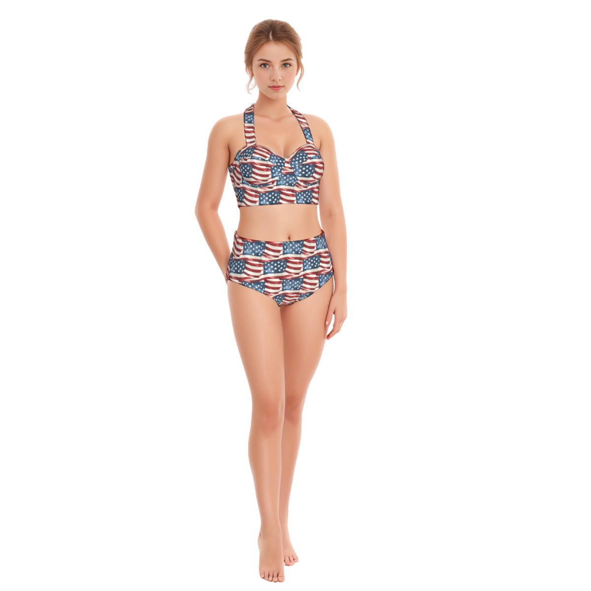 American Flag, Patriot, Women’s Bikini Halter Swimsuit, Two Piece Set