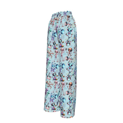 6 Alien Designs, Women’s Faux Silk Wide-Leg Pants