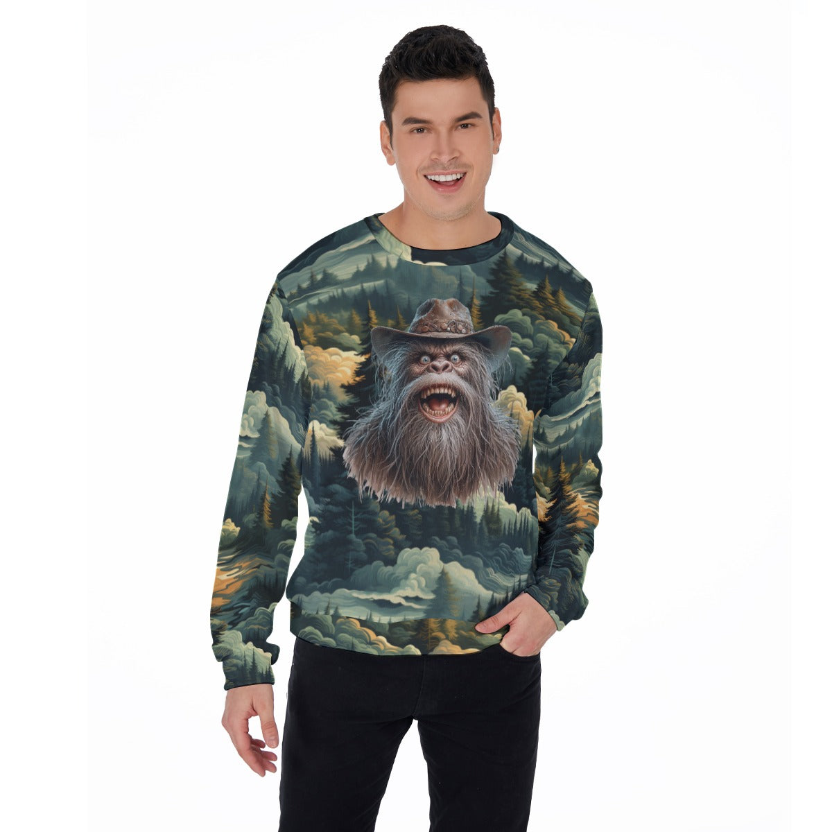 Bigfoot / Sasquatch in Woods, Men’s Polyester Thickened Sweater